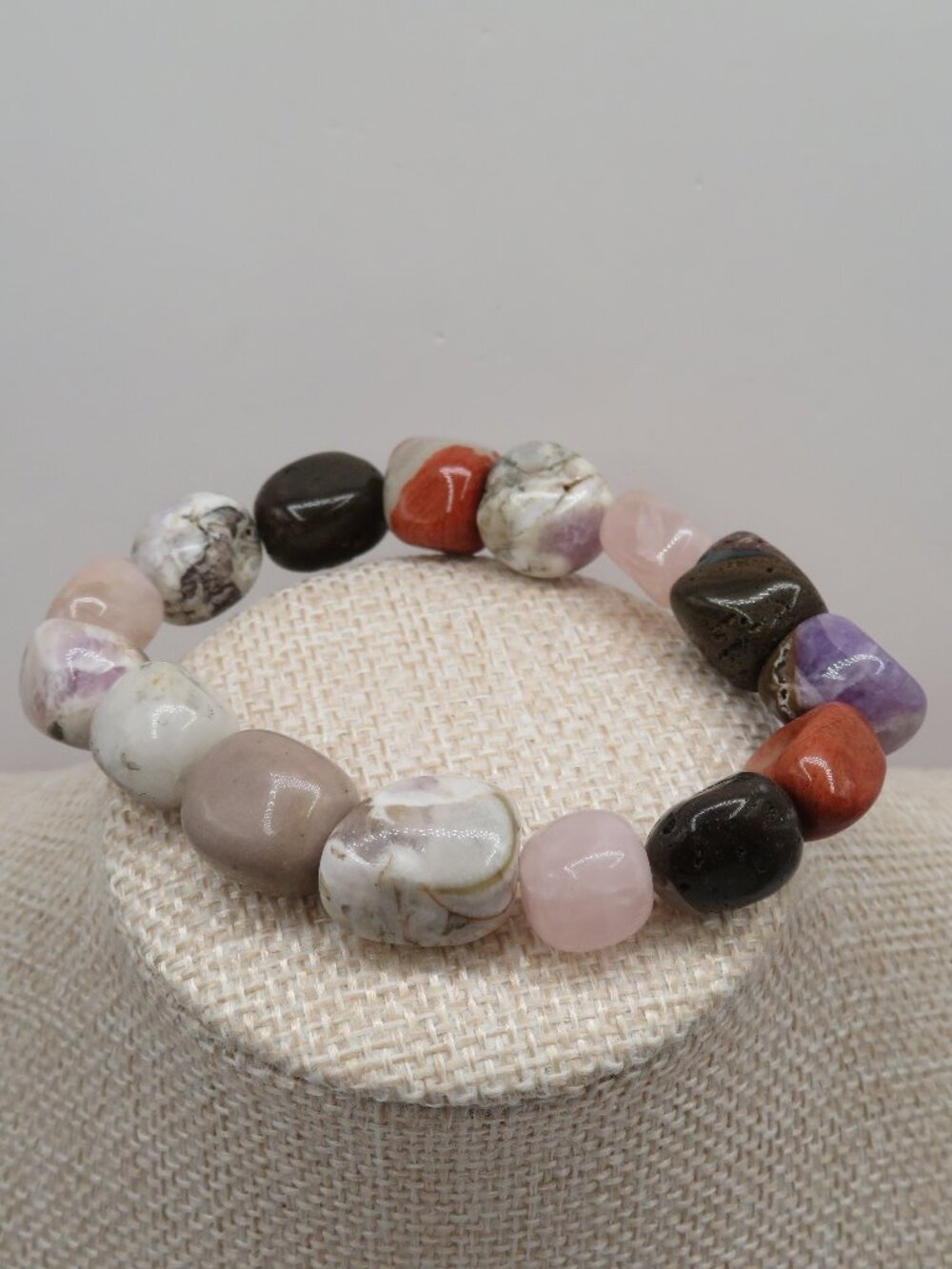 Colorful Multicolor Polished Gemstone Stretch Bracelet